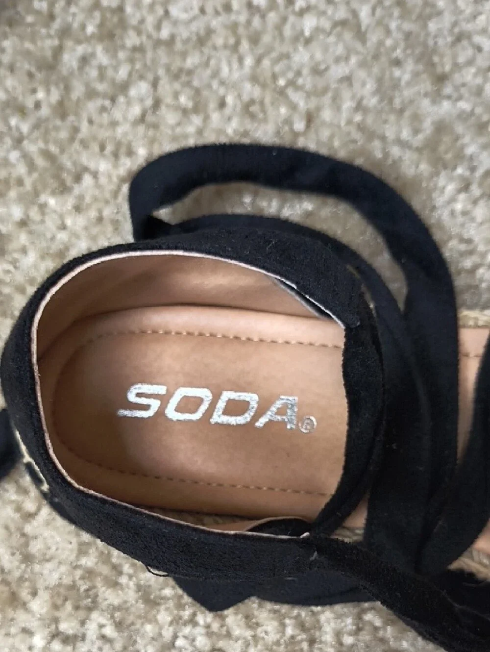 Soda Black Espadrille Tie-Ankle Gladiator Flats Size 7.5 T12 - Picture 2 of 7
